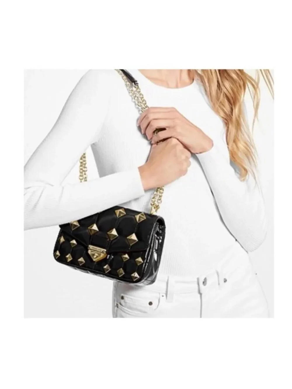 MICHAEL KORS SoHo studded leather extra large quilted convertible crossbody bag
